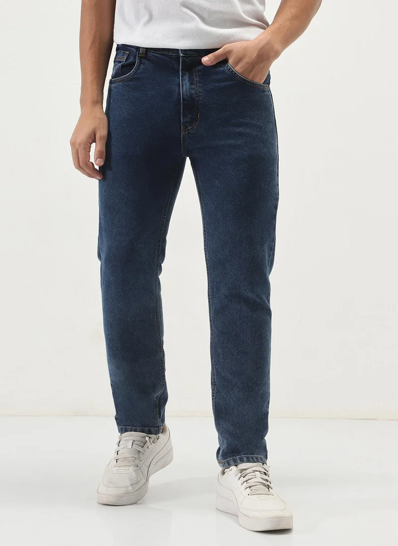 Urbano Fashion Men's Dark Blue Slim Fit Washed Denim Jeans Stretchable